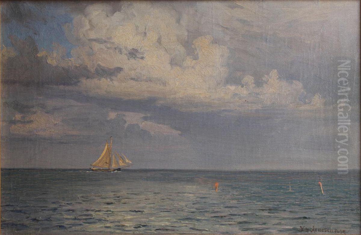 A cutter at sea. Oil Painting by Vilhelm Arnesen