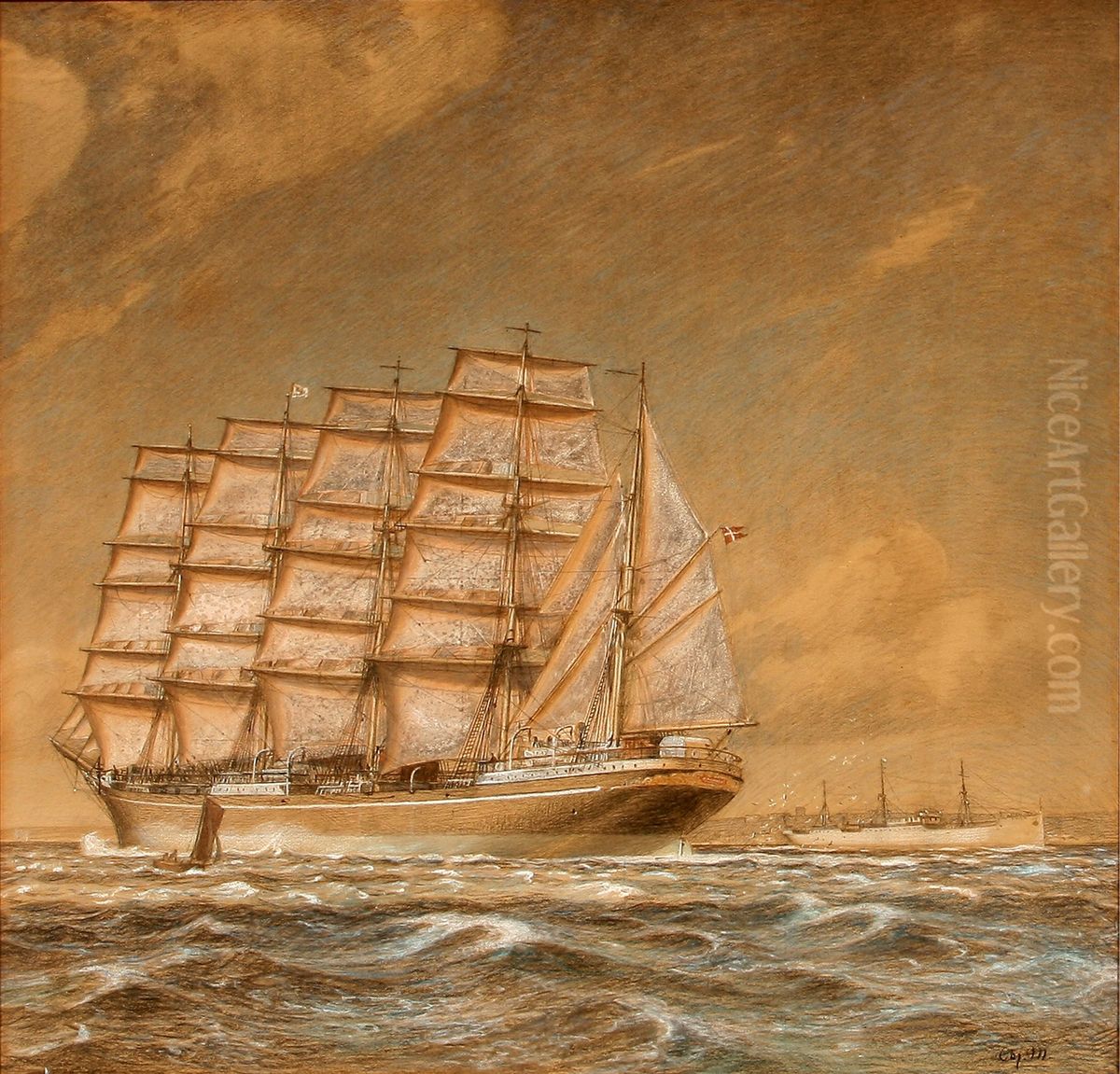 The Danish training ship Kobenhavn Oil Painting by Christian Molsted