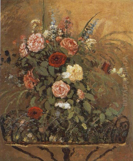 Bouquet de fleurs avec jardiniere Oil Painting by Camille Pissarro