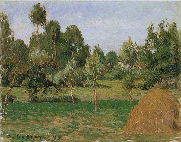 Wiese im Hintergrund mit Heuhaufen rechts Oil Painting by Camille Pissarro
