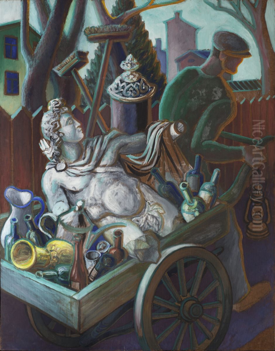 Man with wheelbarrow Oil Painting by Birger Carlstedt
