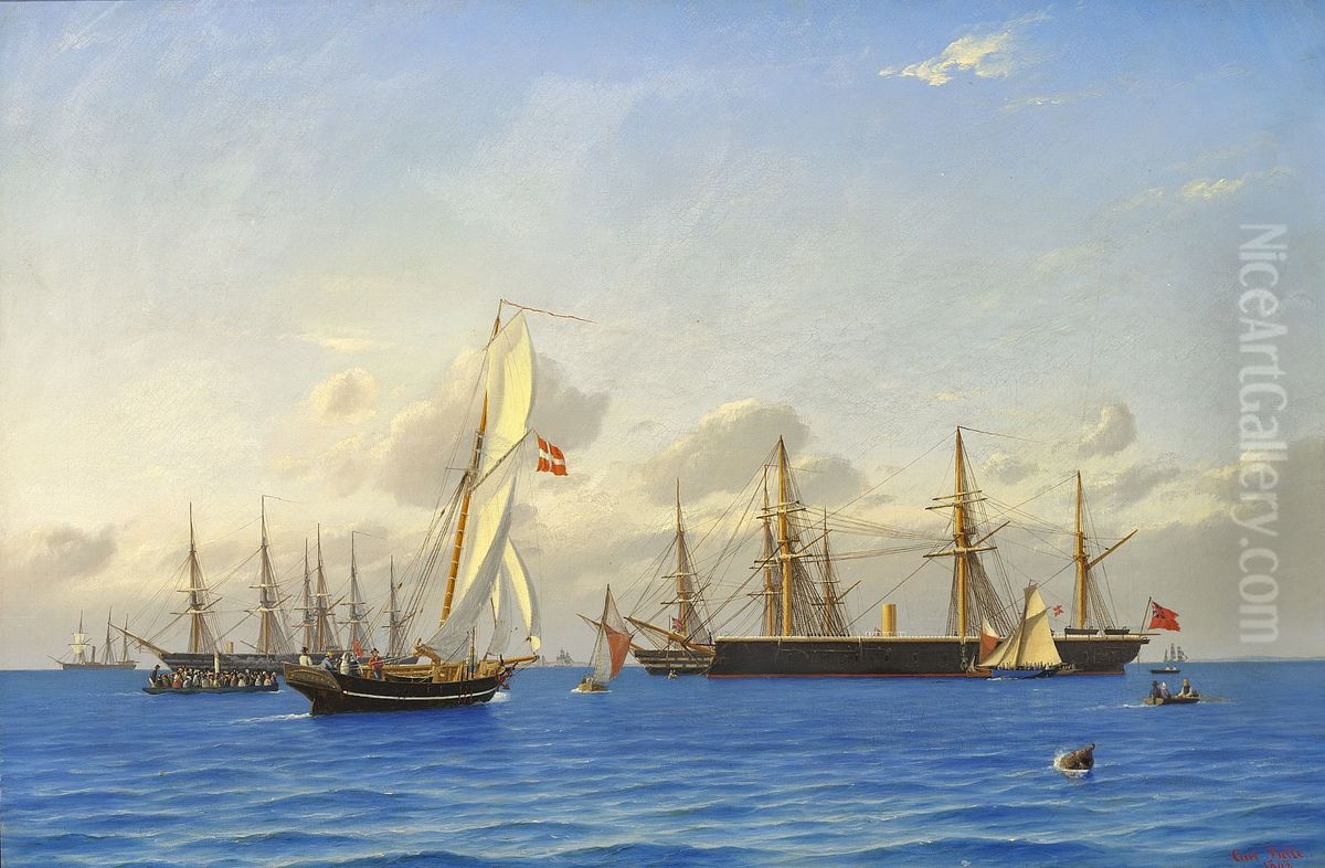 The Channel Fleet at Copenhagen in 1862. Oil Painting by Carl Bille