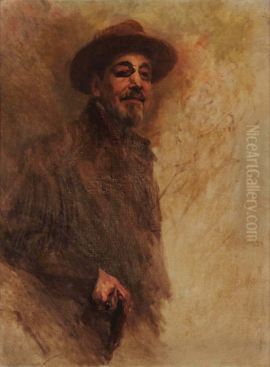 Self-portrait Oil Painting by Columbano Bordalo Pinheiro