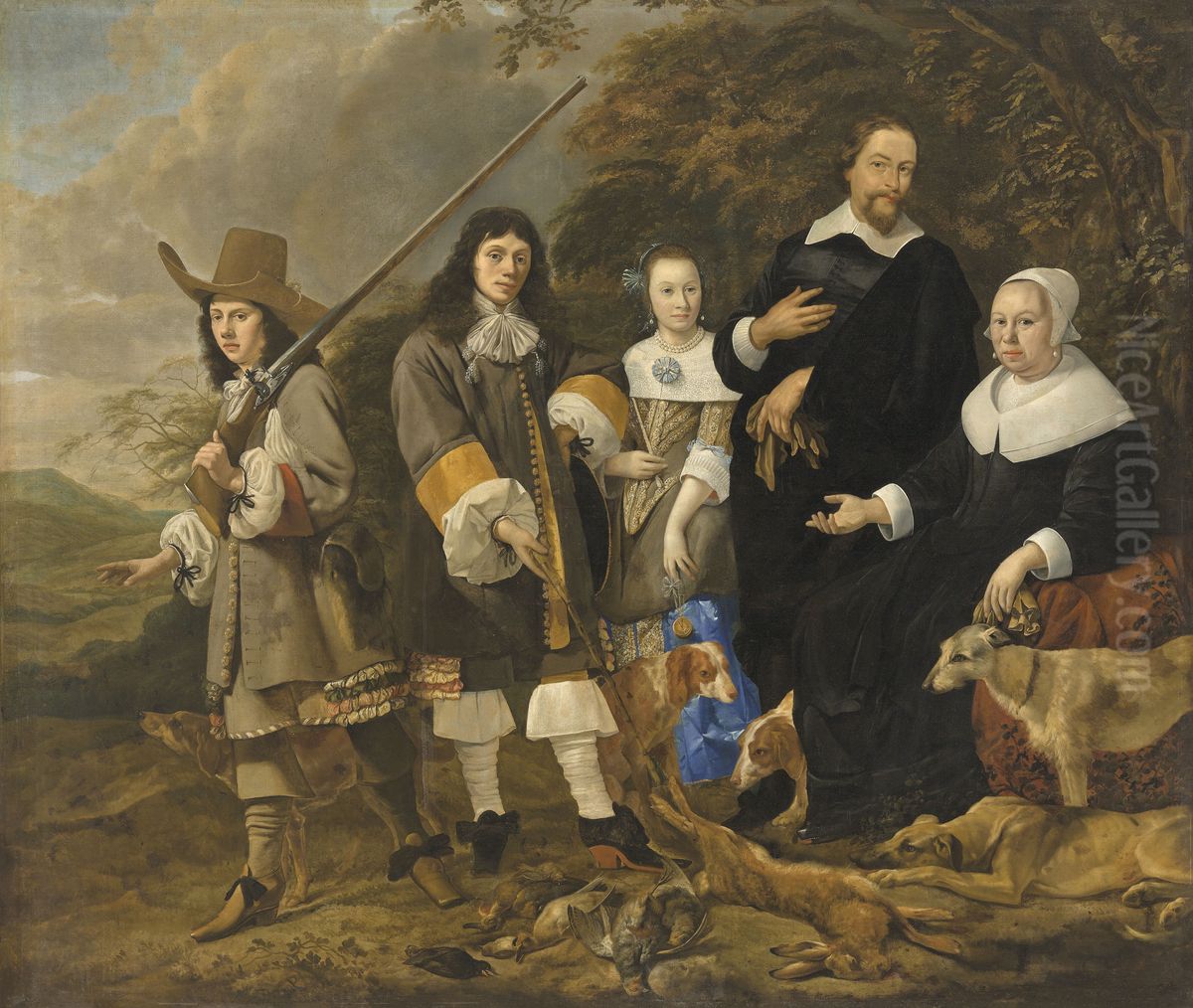 Portrait of a family returning from a hunt Oil Painting by Dirck Carbasius