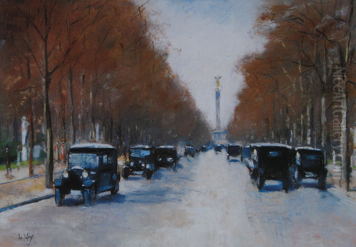 Tiergartenallee mit Siegessaule Oil Painting by Lesser Ury