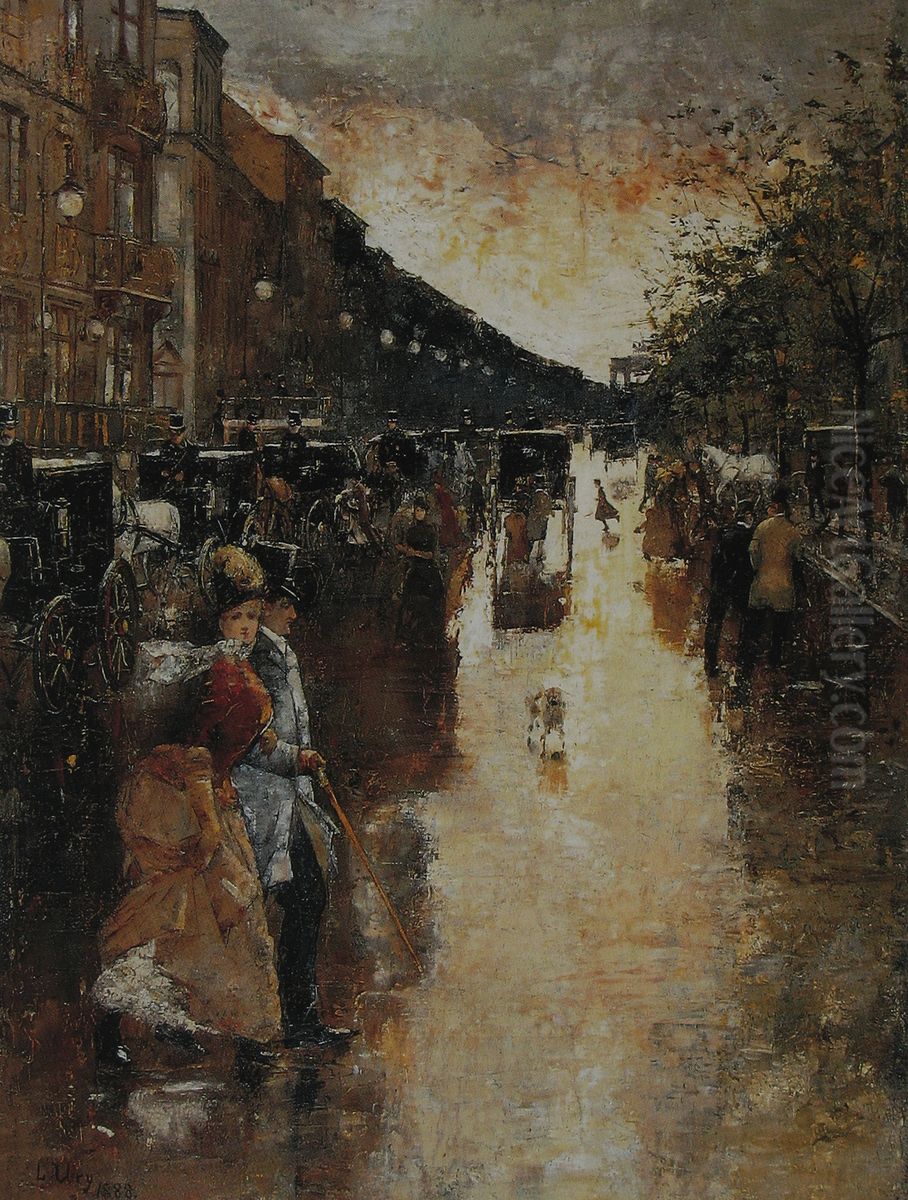 Unter den Linden after the Rain Oil Painting by Lesser Ury