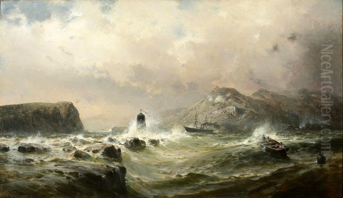 Warning Beacon on the Clyde River, Scotland Oil Painting by Hermann Eschke