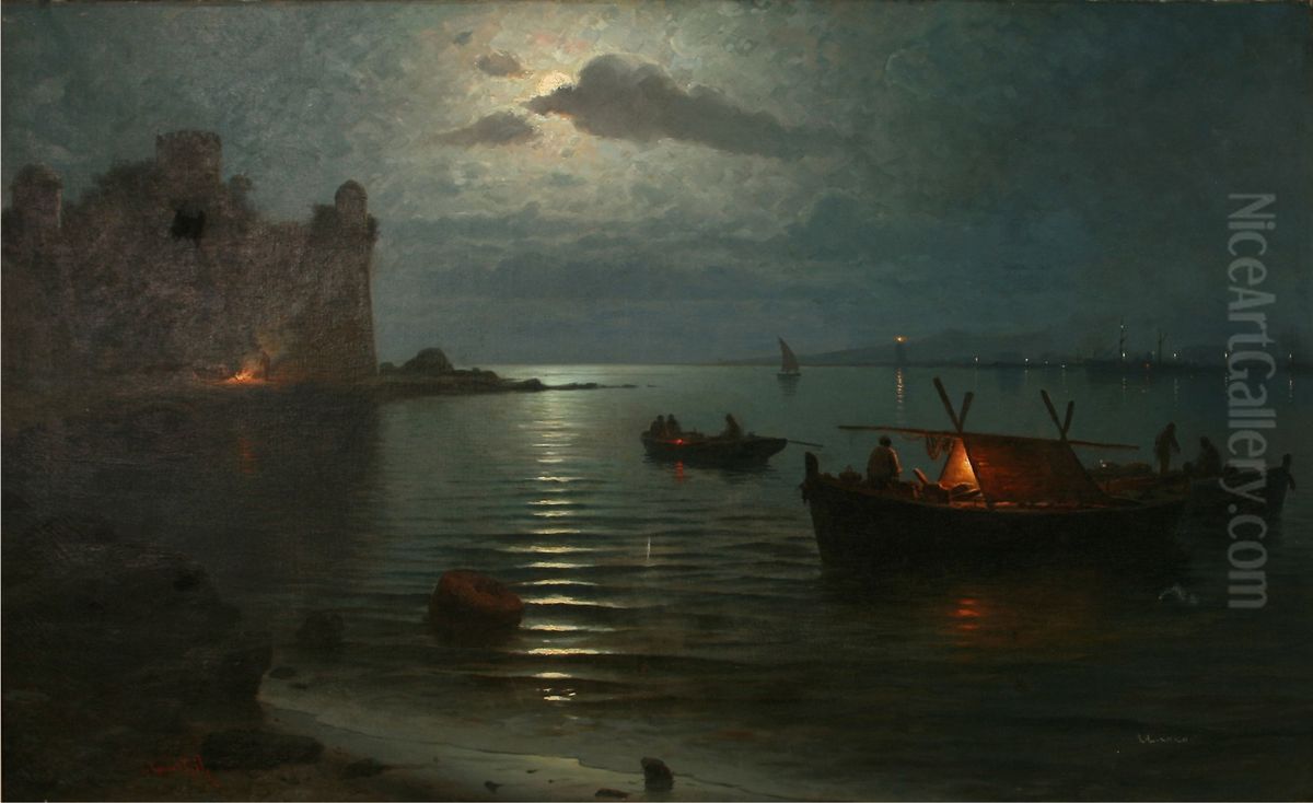 Efecto de luna en Bayona Oil Painting by Guillermo Gomez Gil