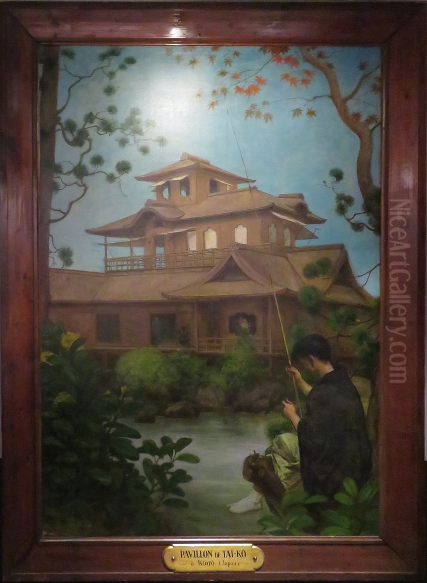 Pavillon de Taiko a Kyoto Oil Painting by Felix Elie Regamey