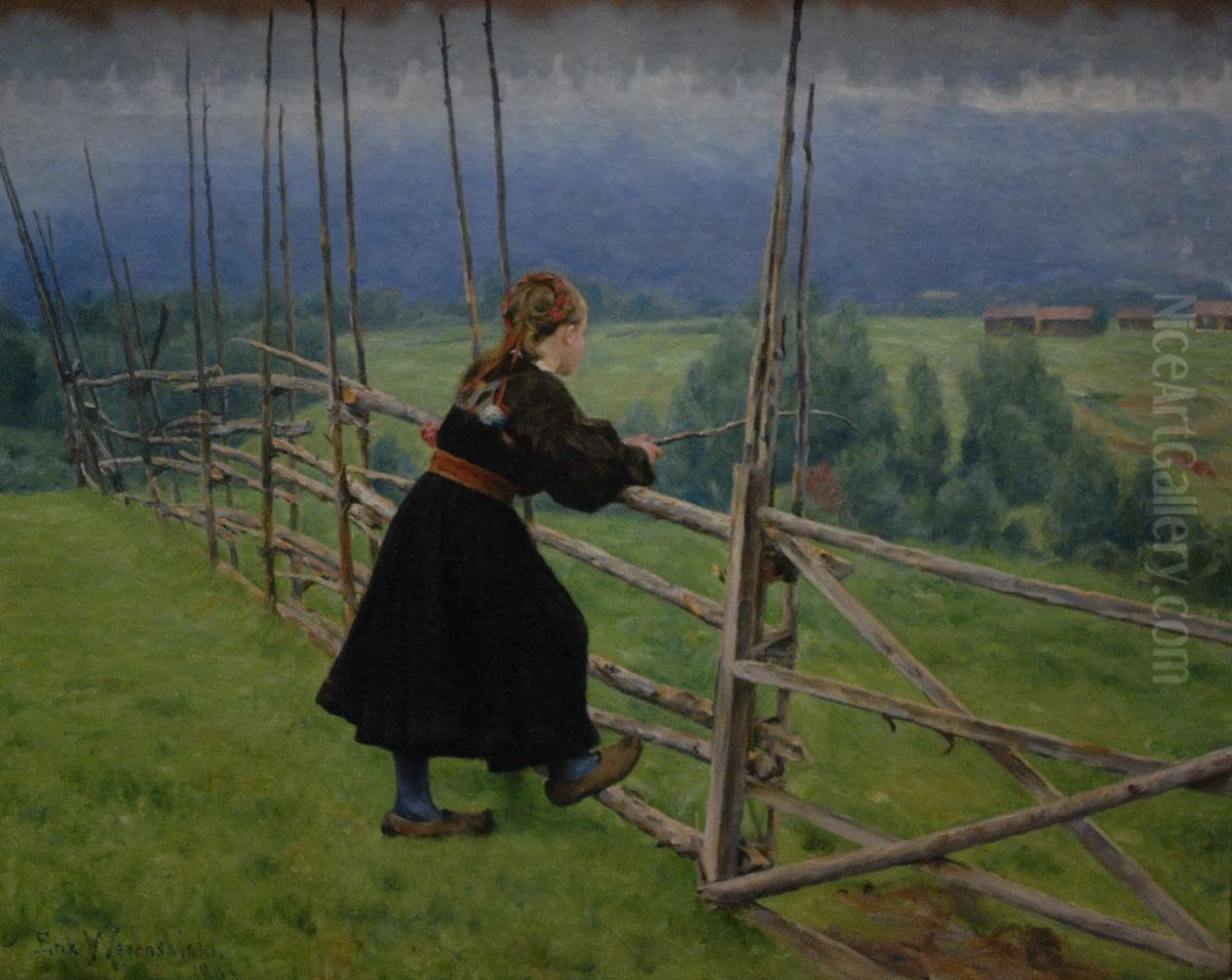 Pa slatten Oil Painting by Erik Werenskiold