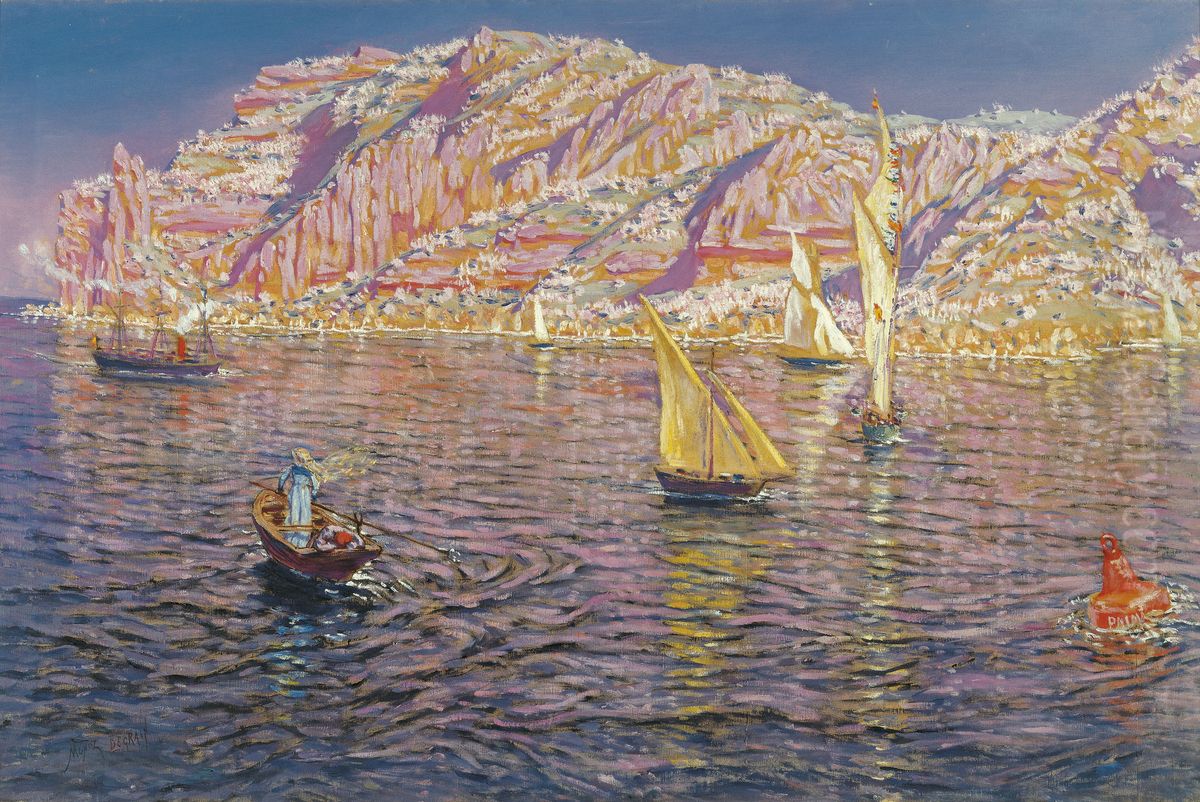 Seascape View of Palma de Mallorca. Oil Painting by Antonio Munoz Degrain