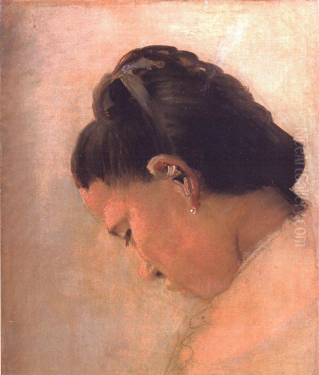 Head of a Young Girl Oil Painting by Georges Seurat