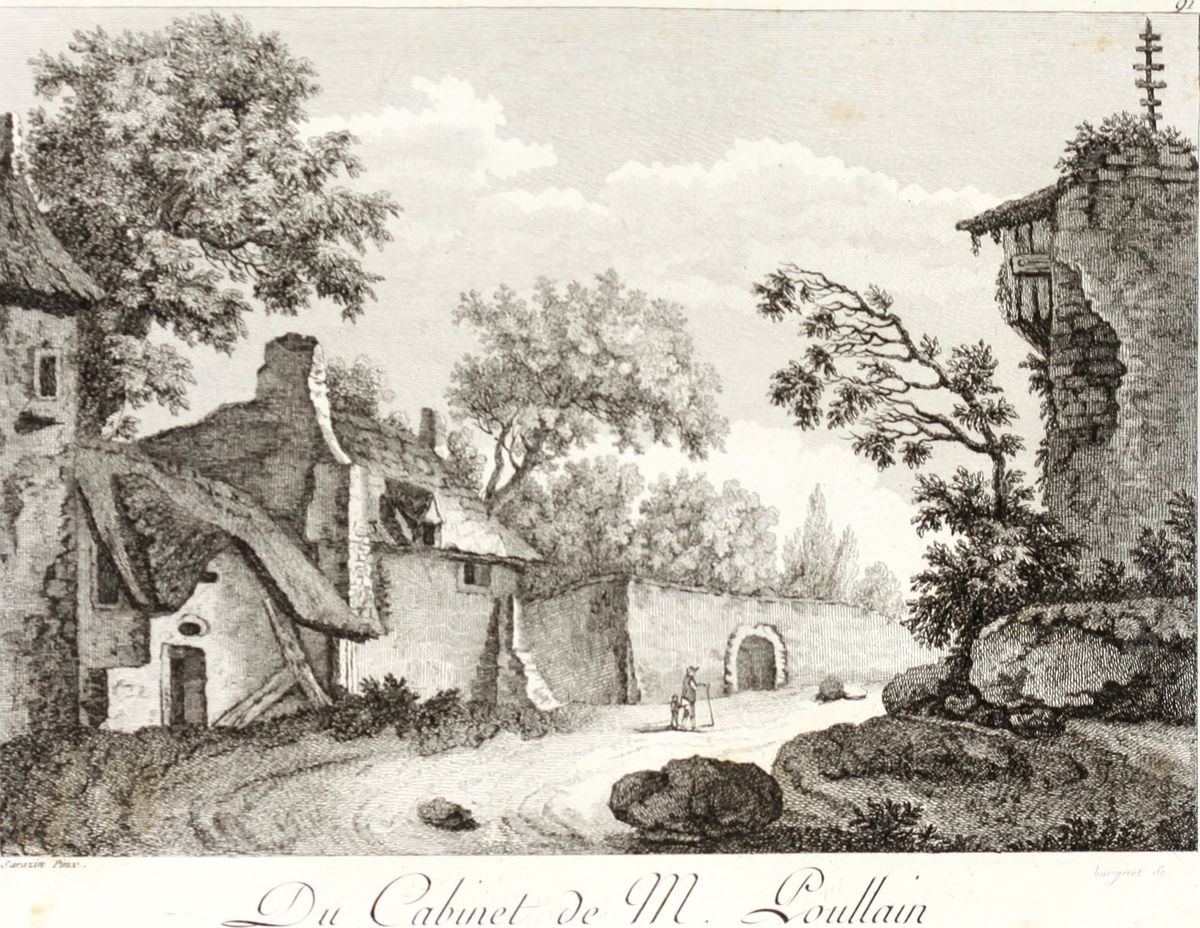 Cottages along a road Oil Painting by J. F. Borgnet