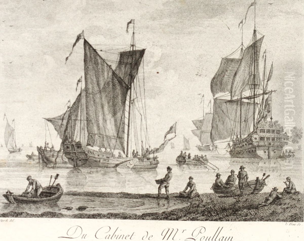 Ships near Shore in a Calm Oil Painting by Abraham Storck