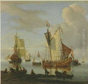 Hollandse schepen in een riviermonding
