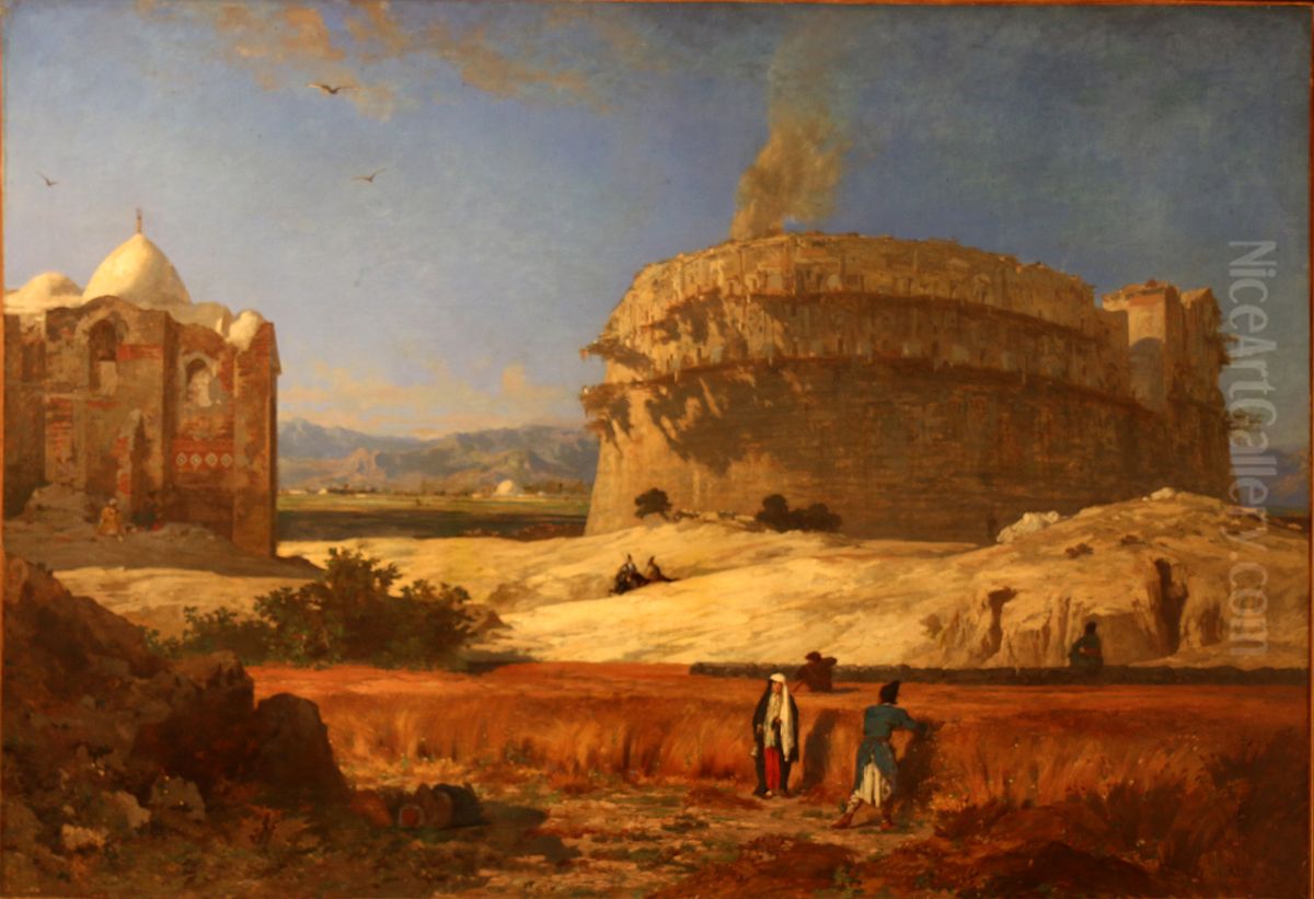 Village fortifie de Lasguirt dans le Korassan (Haute Perse) Oil Painting by Jules Laurens