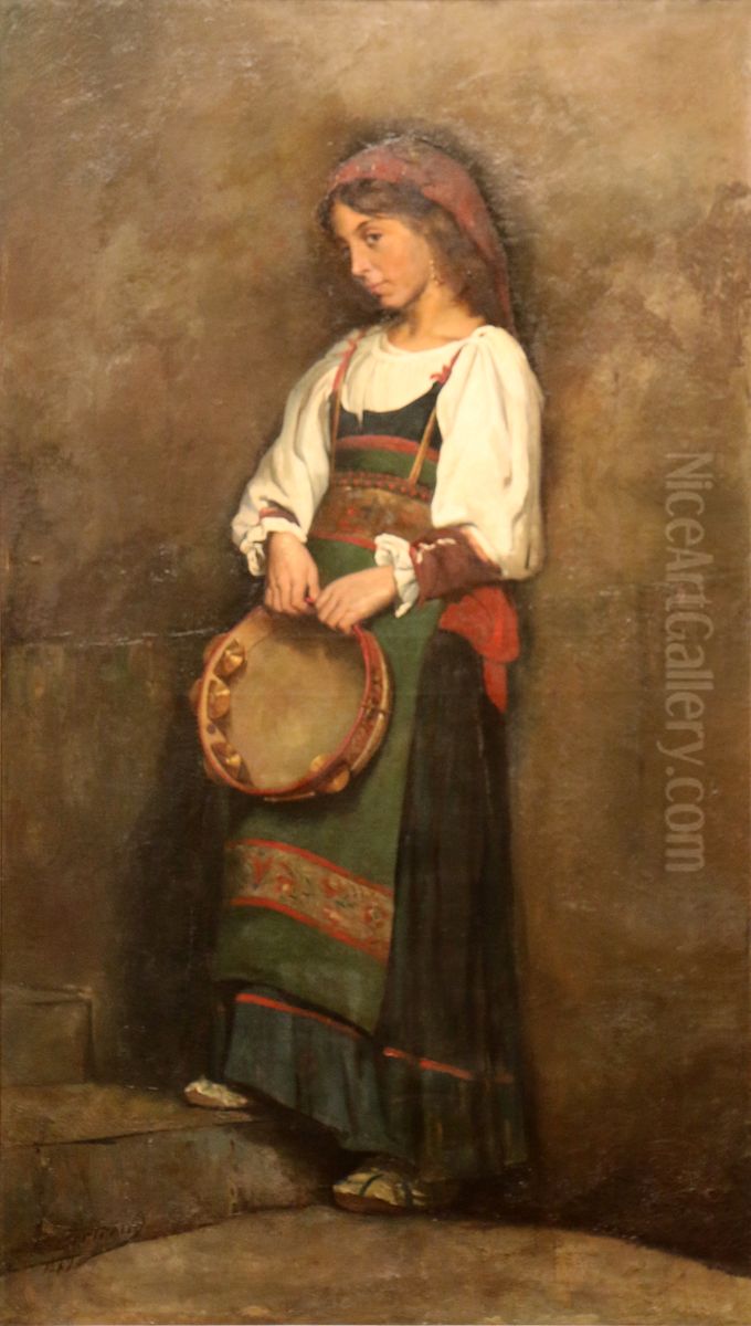 Napolitaine au tambour basque. Oil Painting by Paulin Bertrand