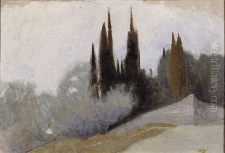 Cypresses, Fiesole Oil Painting by Helene Schjerfbeck