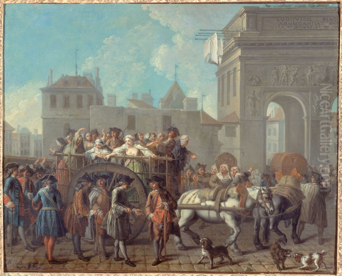 La Conduite des filles de joie a la Salpetriere : le passage pres de la porte Saint-Bernard Oil Painting by Etienne Jeaurat