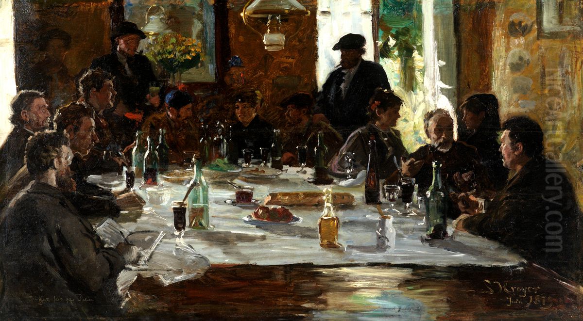 Artists' lunch. Cernay-la-Ville Oil Painting by Peder Severin Kroyer