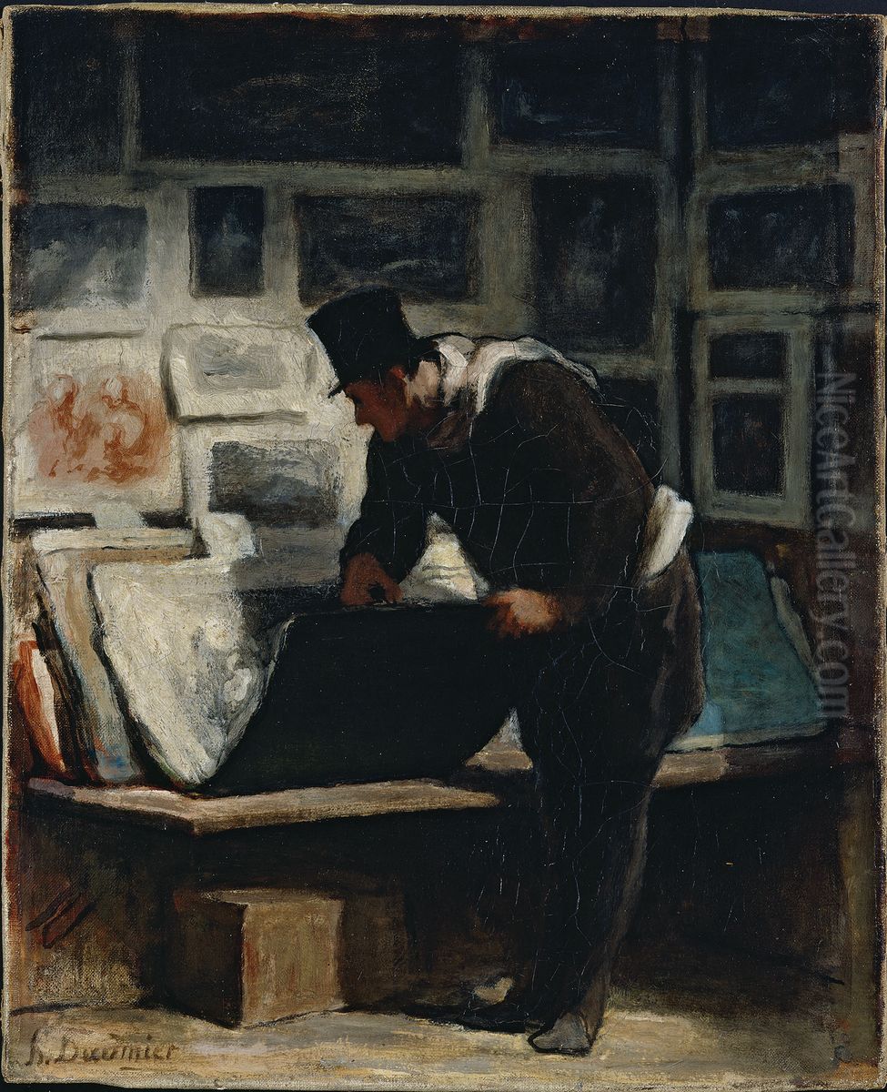 The Print Collector Oil Painting by Honore Daumier