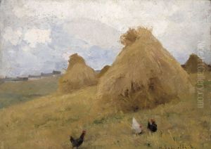 Chickens amongst Cornstooks
