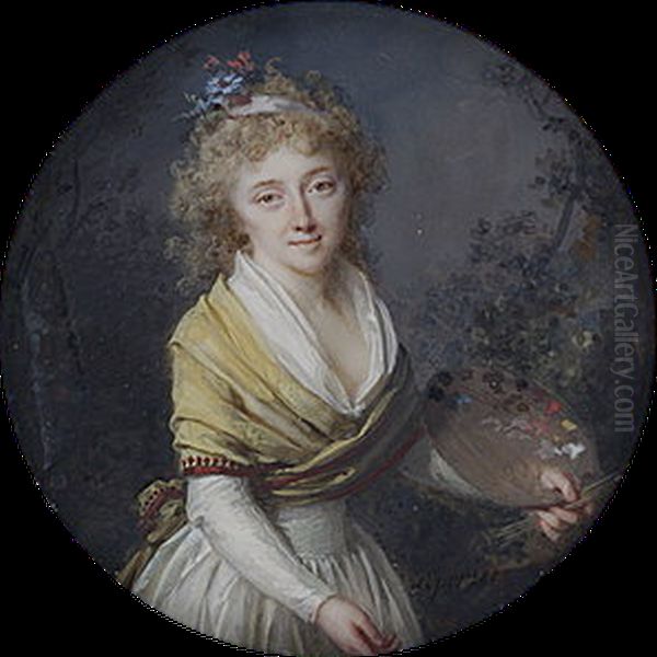 Portrait de Mme Pinson, debout, de face, tenant une palette et des pinceaux Oil Painting by Lie Louis Perin-Salbreux