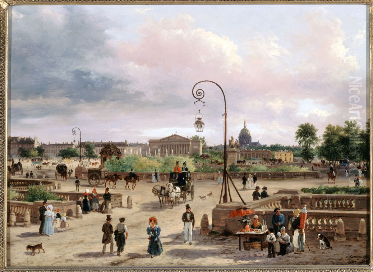 La place Louis XVI (place de la Concorde) en 1829 Oil Painting by Giuseppe Canella