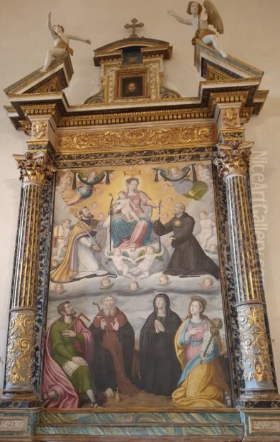Madonna della Cintola e i SS. Agostino e Nicola da Tolentino, e, ai loro piedi, SS. Claudio, Antonio Abate, Monica e Petronilla Oil Painting by Virgilio Nucci