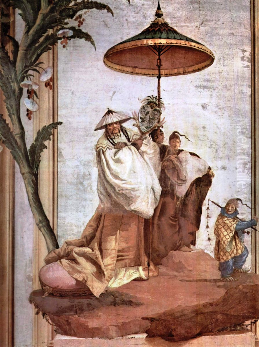 Landscape with Mandarine tree Oil Painting by Giovanni Domenico Tiepolo