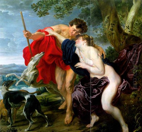 Venus trying to prevent Adonis from going hunting Oil Painting by Sir Anthony Van Dyck