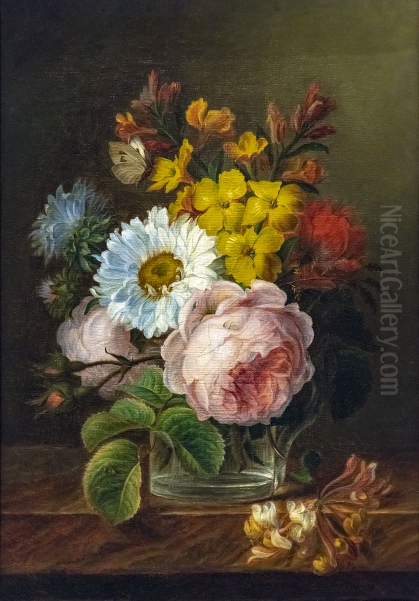 Bouquet of flowers in a glass of waterFrancais:Bouquet de fleurs dans un verre d'eauItaliano:Mazzo di fiori in un bicchiere d'acqua Oil Painting by Anne Vallayer-Coster