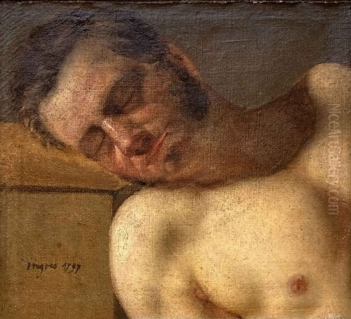 Study of head and torso of man.Francais:Etude de tete et torse d'hommeItaliano:Studio della testa e del busto dell'uomo Oil Painting by Jean Auguste Dominique Ingres