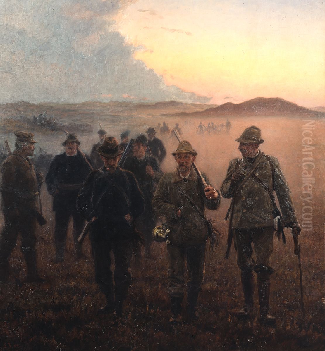 Hjemvendende skagensjaegere english Oil Painting by Laurits Tuxen
