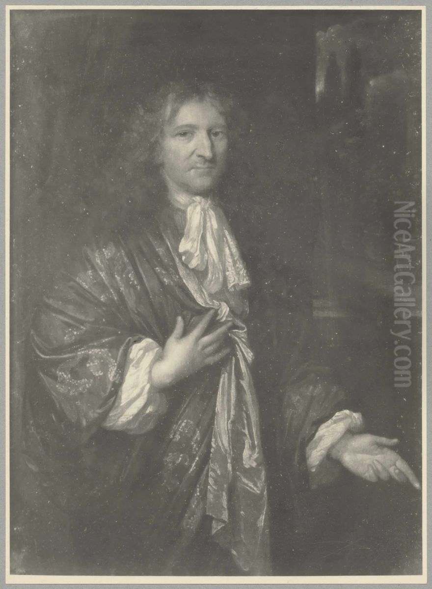 Portrait of a Gentleman, with a view of a Garden Oil Painting by Caspar Netscher