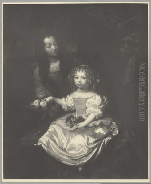 A Little Girl and Her Nurse Oil Painting by Caspar Netscher