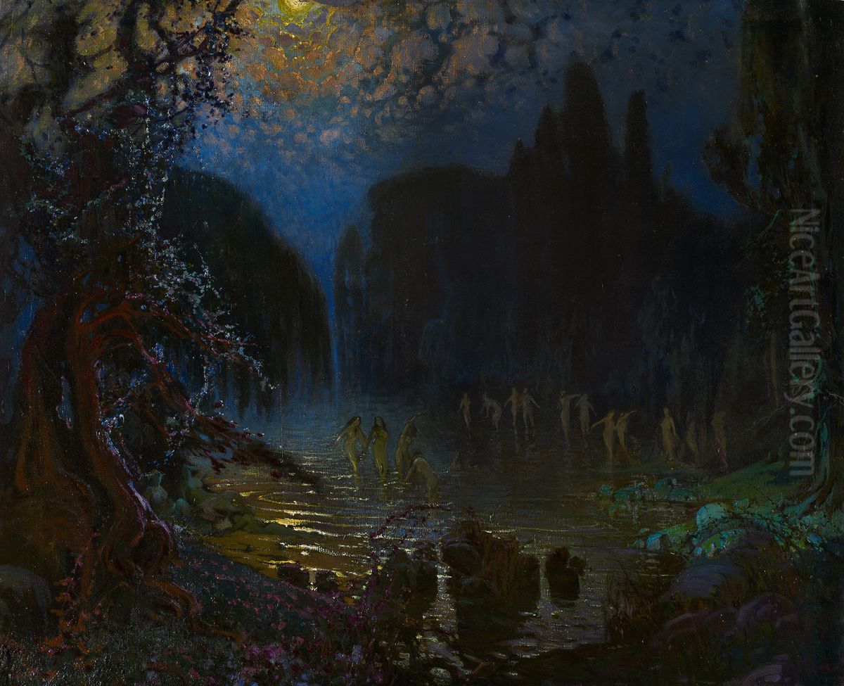 Nymphs bathing Oil Painting by Antonio Munoz Degrain