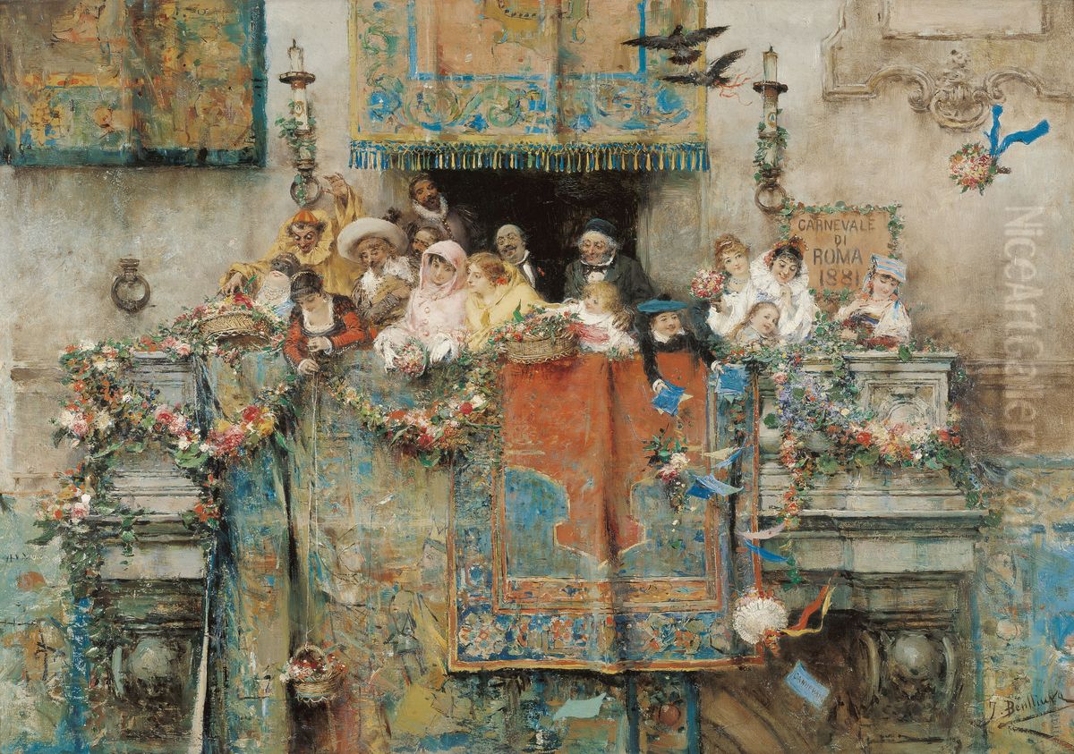 The Carnival in Rome 1881 Oil Painting by Jose Benlliure Y Gil
