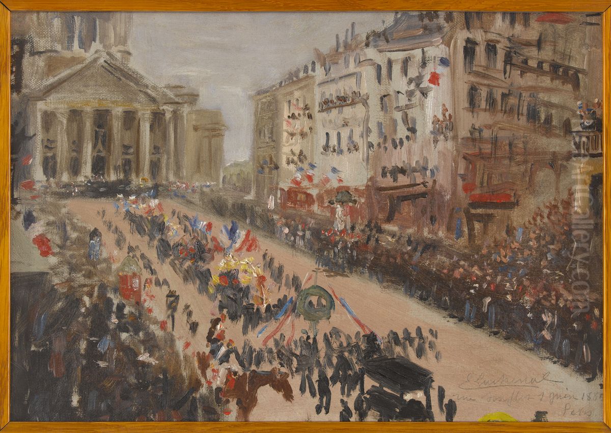 Les funerailles de Victor Hugo, le cortege rue Soufflot Oil Painting by Edmond Lachenal