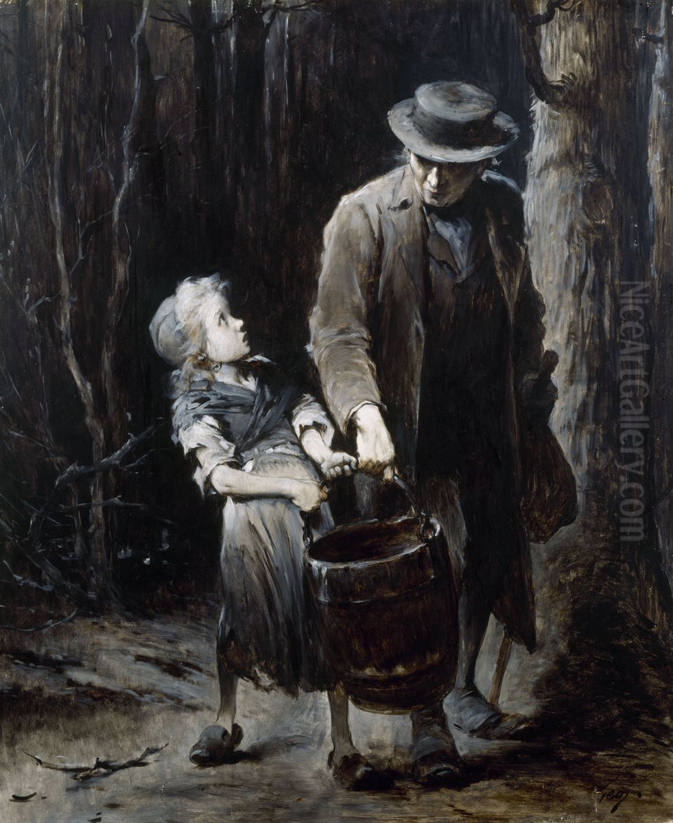 Jean Valjean et Cosette Oil Painting by Henri Jules Jean Geoffroy