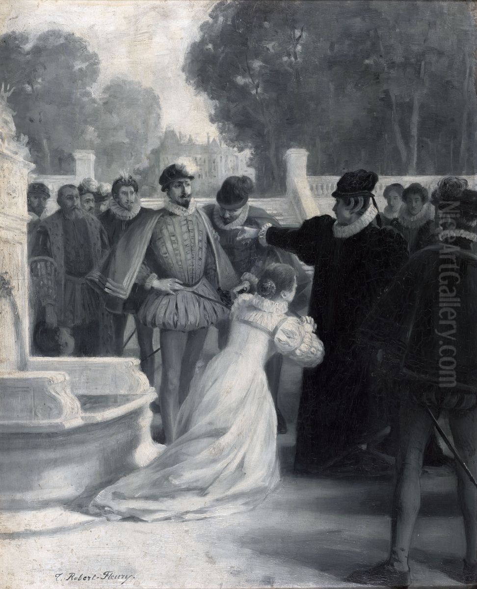 Amy Robsart au pied de la reine Oil Painting by Tony Robert-Fleury