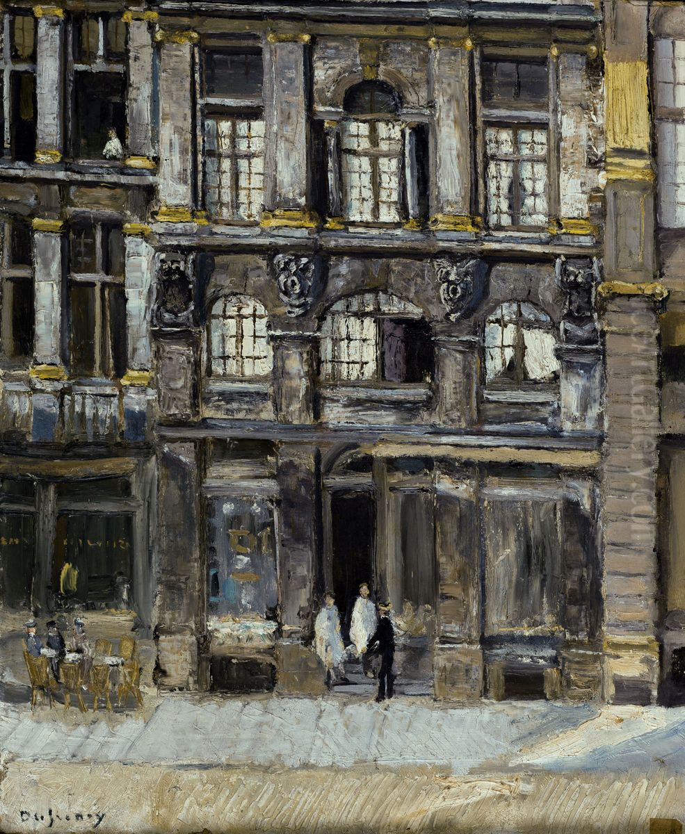 Maison occupee par Victor Hugo sur la Grand' Place a Bruxelles en 1851 et 1852 Oil Painting by Georges Leon Dufrenoy