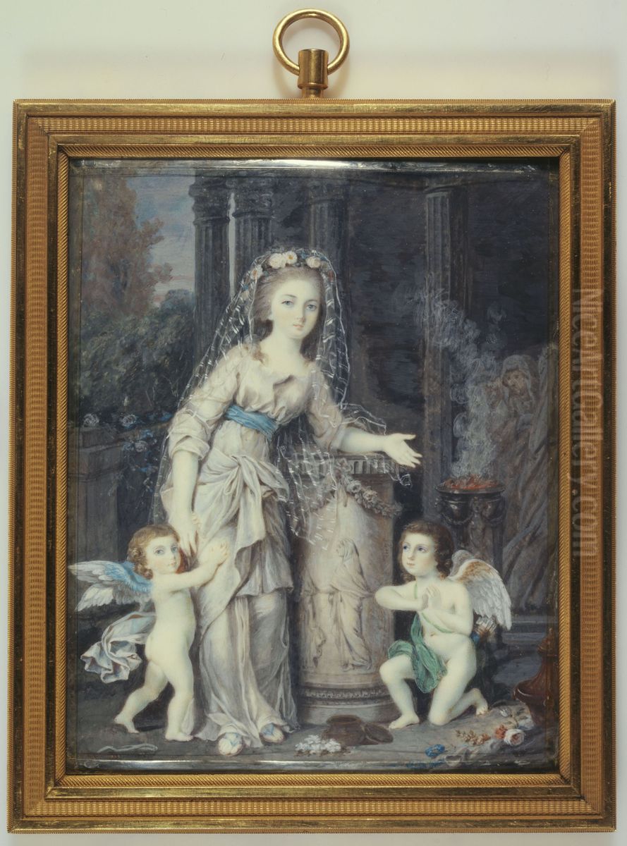 Portraits d'Aglae de Polignac, duchesse de Guiche, et de ses freres Oil Painting by Unidentified painter