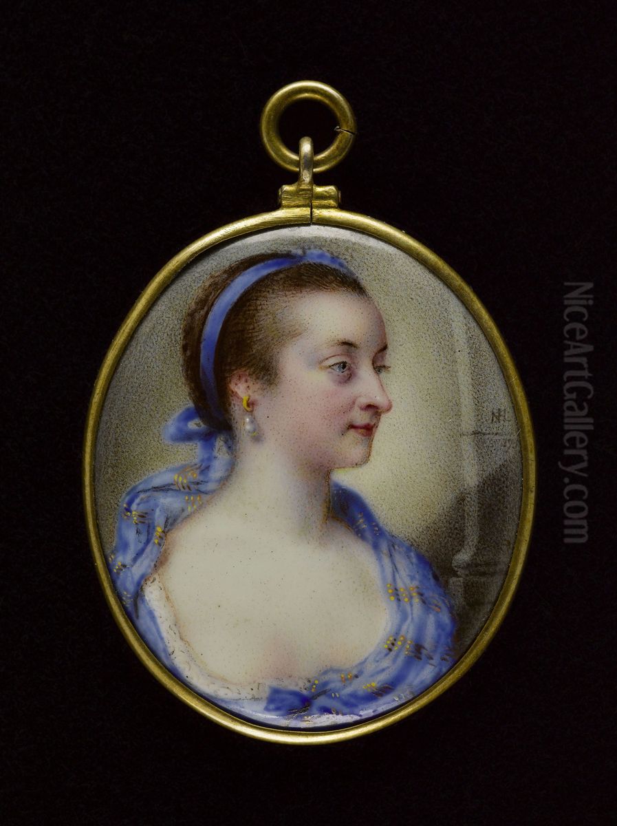 Portrait de jeune femme au fichu bleu Oil Painting by Nathaniel Hone