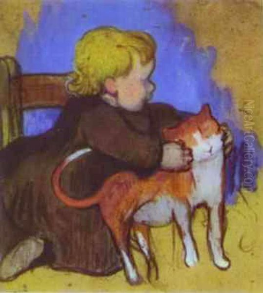 Mimi et son chat Oil Painting by Paul Gauguin