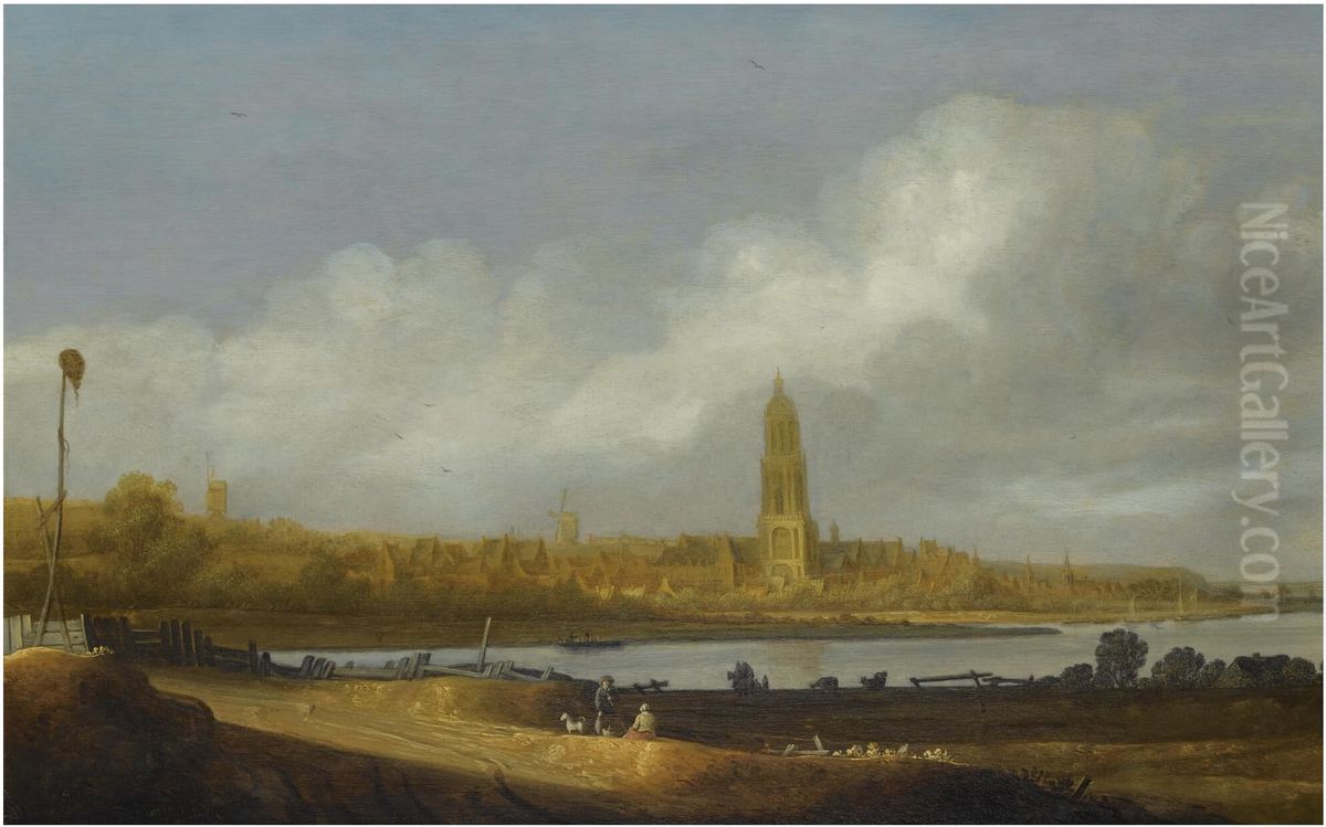 Extensive river landscape with a view of Rheen Oil Painting by Jan de Vos