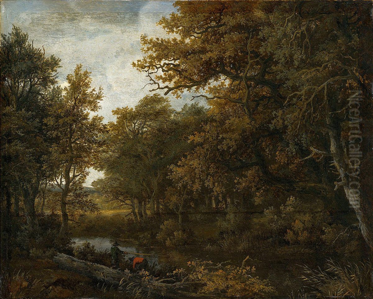 Forest Oil Painting by Meindert Hobbema