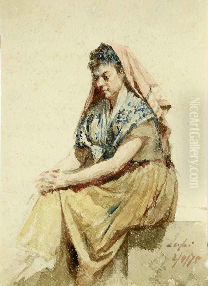 Seated Woman Oil Painting by Miguel Angelo Lupi