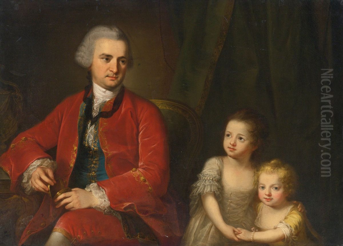Portrait of John Apthorp (1730-1772) of Boston and his daughters Oil Painting by Angelica Kauffmann