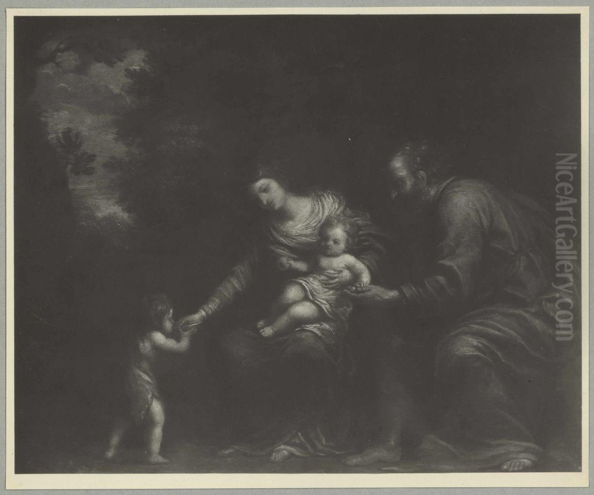 Holy Family in a Landscape Oil Painting by Pier Francesco Mola